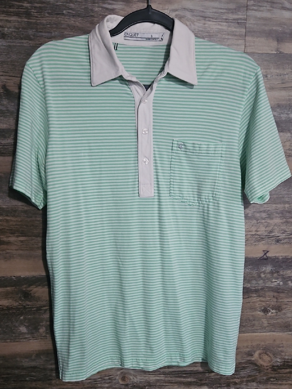 Criquet Mint & White Striped Polo with Contrast Placket
